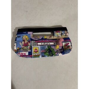 Vintage LEI Pop Art Graphic Canvas Clutch Bag Y2K Fashion Bakery Print Makeup